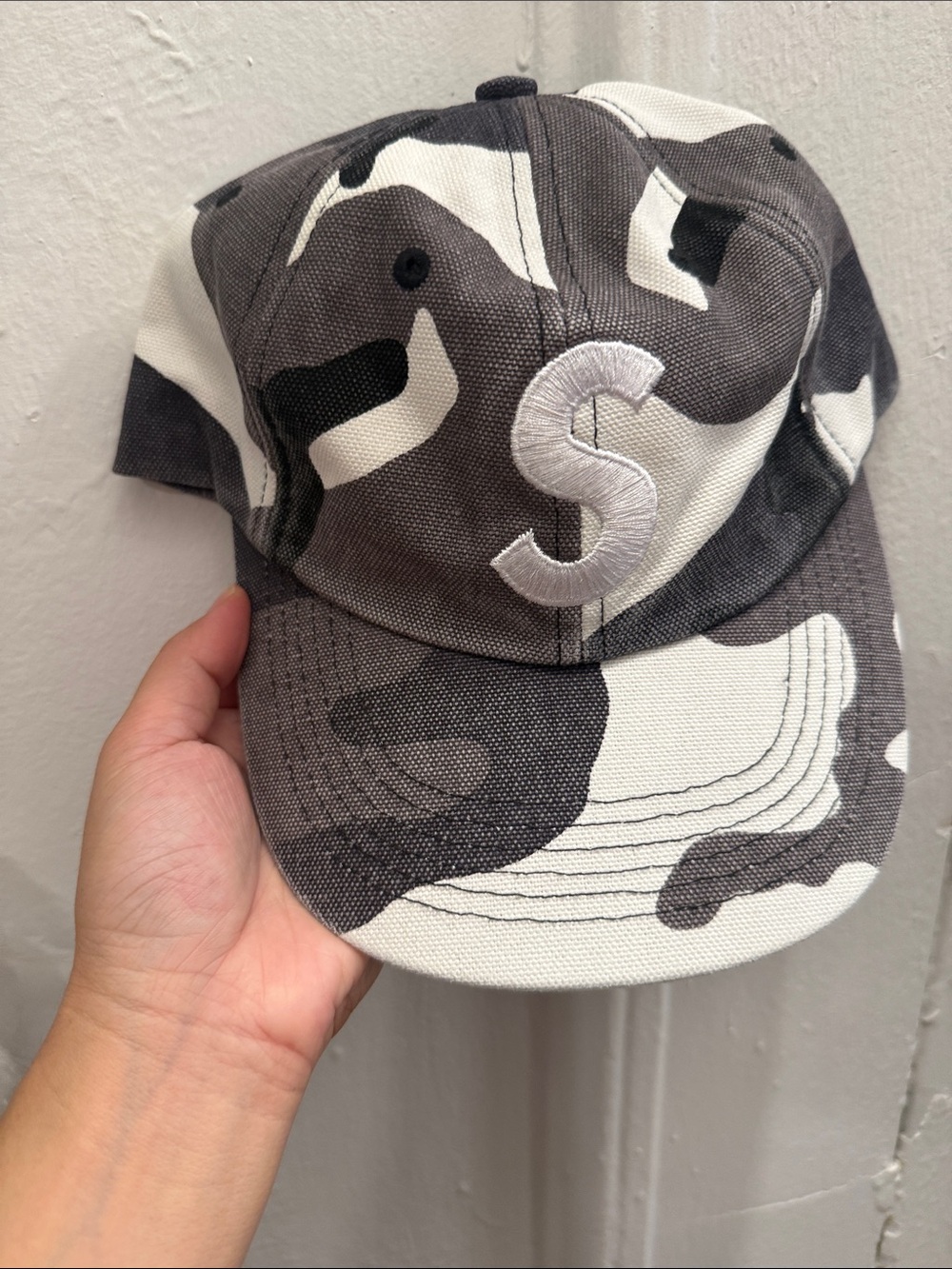 Supreme Gray White Black Camo S Logo Cap NWT